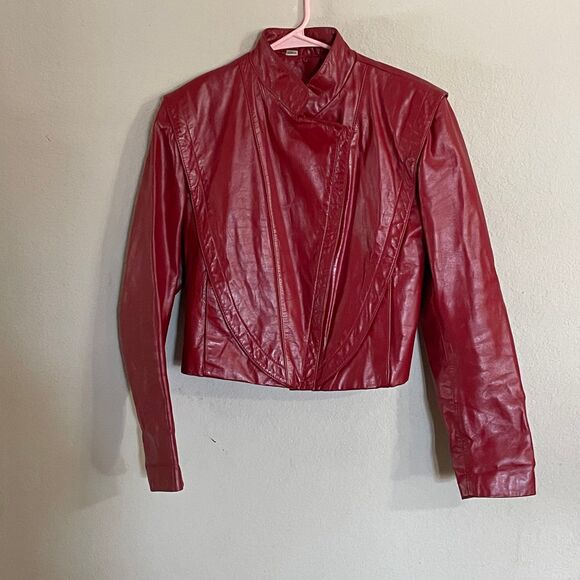 Wilsons leather Vintage 80s Red Leather Jacket Size 12 - Picture 1 of 10